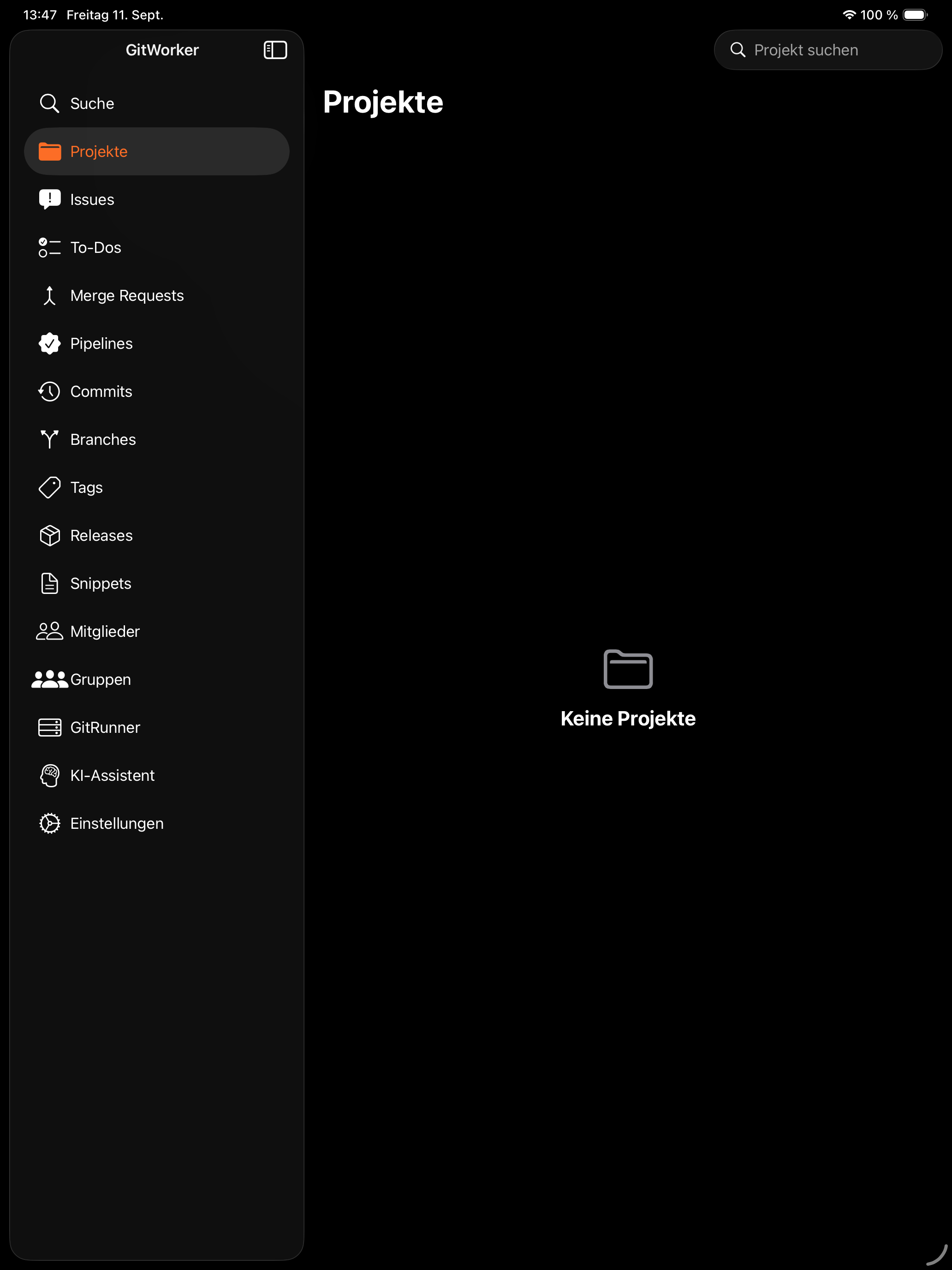 iPad Hauptmenü Dark
