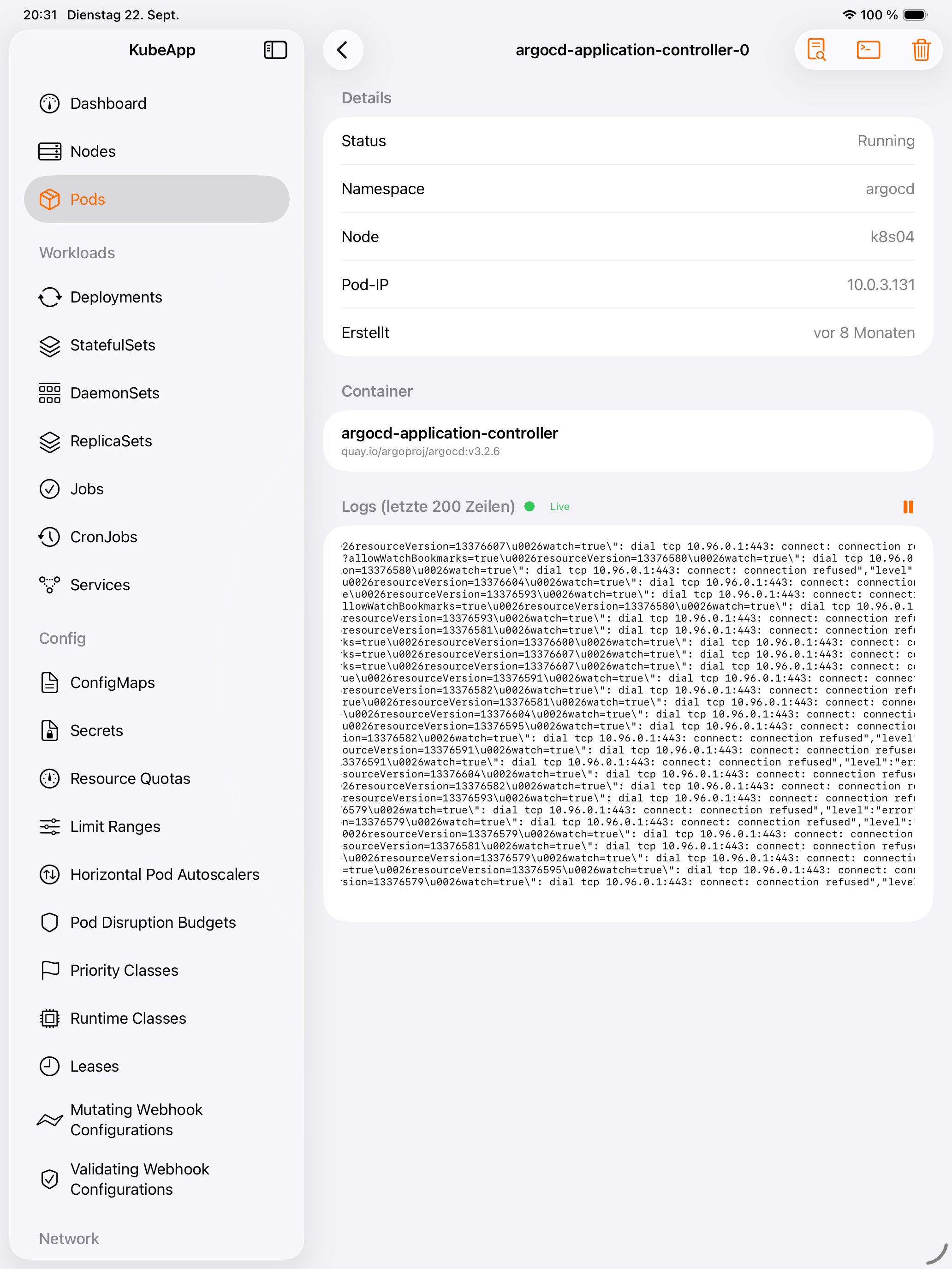 iPad Pod-Detail & Logs