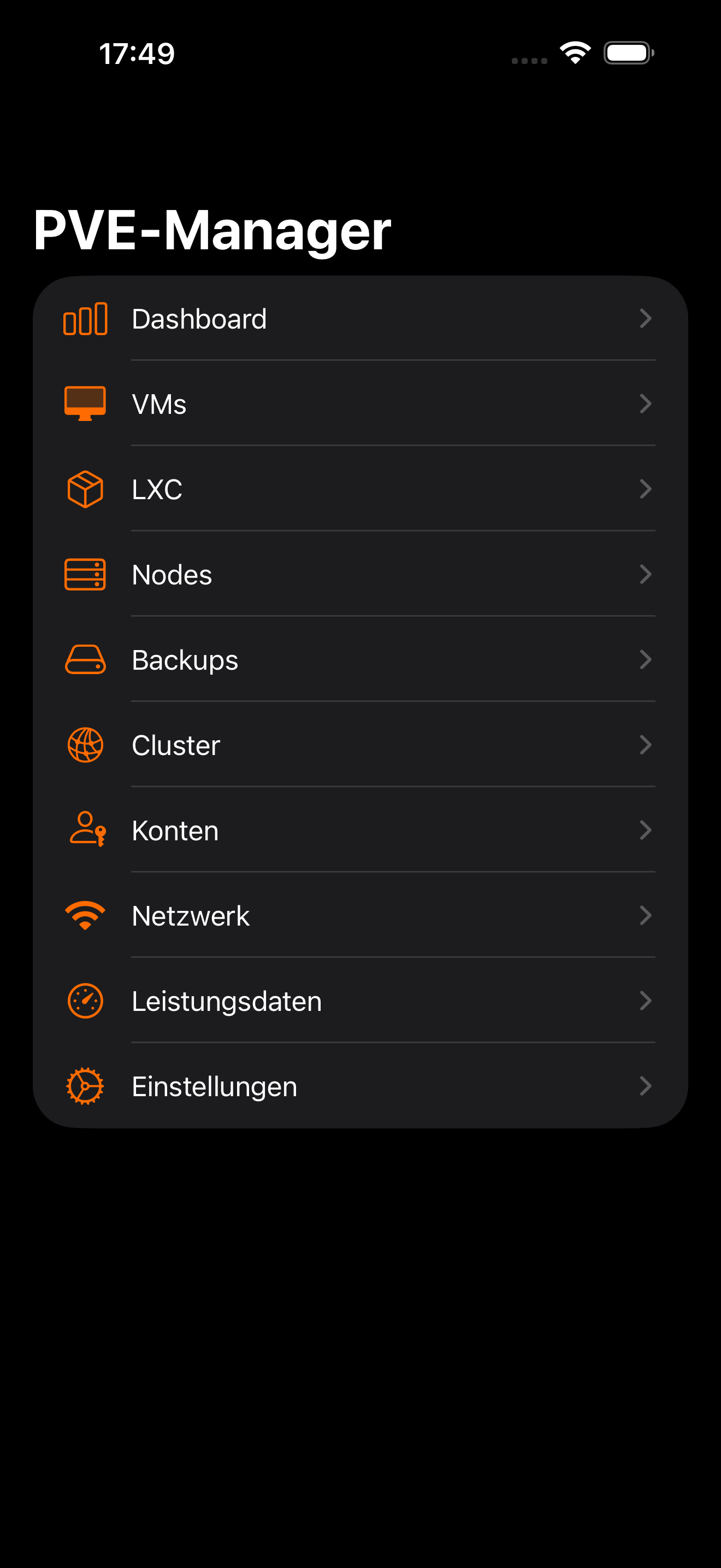 Hauptmenü Dark